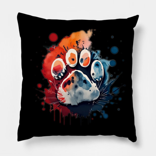 Cat paw print very colorful Pillow by Bergen242