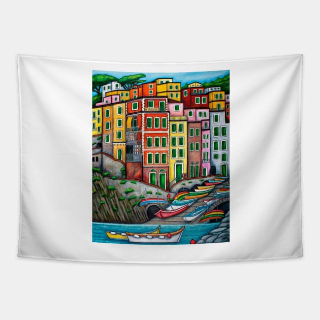 Colours of Riomaggiore, Cinque Terre Tapestry by LisaLorenz