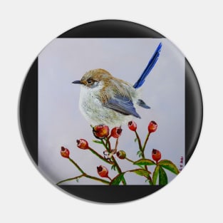 Little Wren on Rose Bush Pin