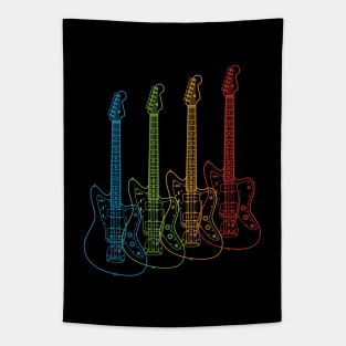 Four Offset Style Electric Guitar Outlines Multi Color Tapestry