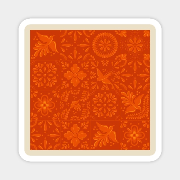 Mexican Orange Talavera Tile Pattern by Akbaly Magnet by Akbaly