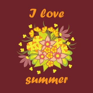 Orange summer composition doodle flowers T-Shirt