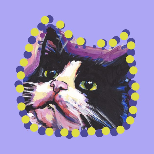 Tuxedo Cat Bright colorful pop kitty art by bentnotbroken11