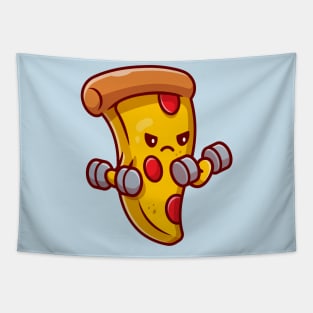 Cute Pizza Lifting Dumbbell Cartoon Tapestry