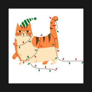 Funny Christmas Lights Ginger Cat T-Shirt