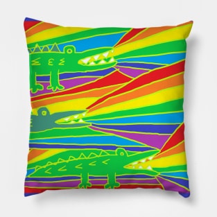 rainbow crocodile, yellow Pillow