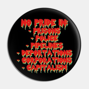 No Pride In Prisons, Police, Pipelines, Deportations, Corporations, Capitalism - LGBTQ, Queer, Anti Capitalist, Abolish ICE Pin