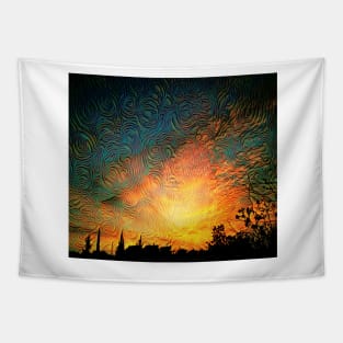 MORNING HAS BROKEN. Mosaic sky ablaze with dawn colours Tapestry