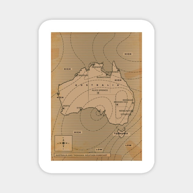 Australia & Tasmania vintage weather map Magnet by nickemporium1