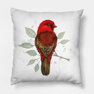 Red avadavat watercolor Pillow