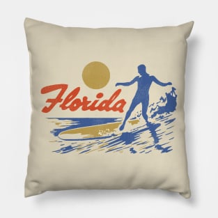 Vintage Florida Surfing Travel Souvenir Pillow