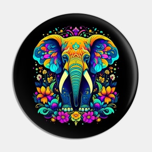 Colorful Elephant with florals Pin