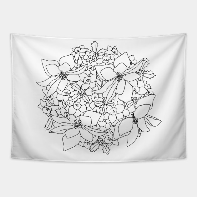 December Birth Month Flower Bouquet Drawing Tapestry by EKA Design