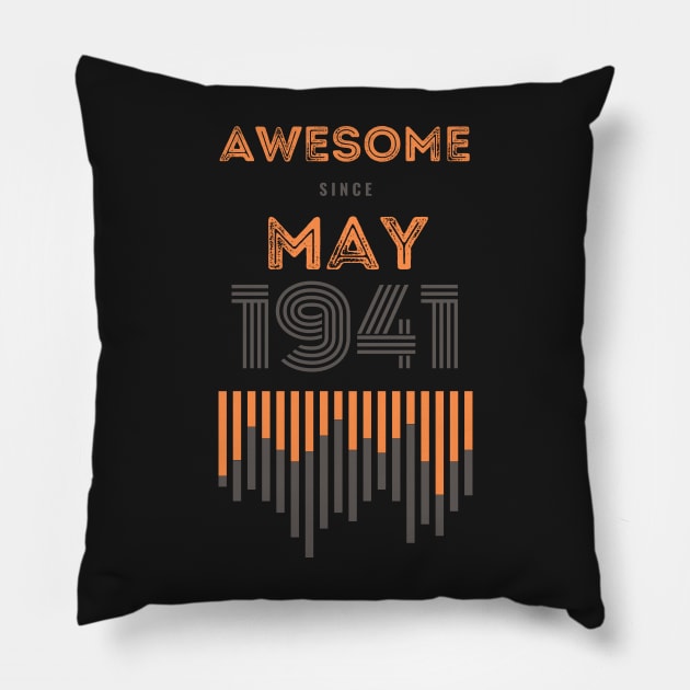 Awesome Since May 1941, 80 years old, 80th Birthday Gift Pillow by LifeSimpliCity