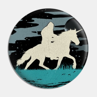 Retro Bigfoot Riding Unicorn Pin