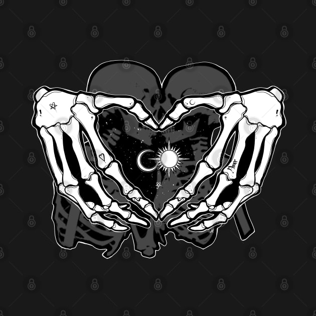 Sun and Moon - skeleton Heart, Skeleton Lovers, Dark Love, Death Cupids, Goth Love by SSINAMOON COVEN