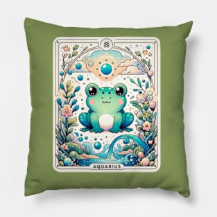 Aquarius Zodiac Cottagecore Frog Tarot Card Birthday Kawaii Pillow