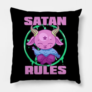 SATAN RULES Funny Sarcastic Satanic Pentagram Pastel Kawaii Goat Devil Pillow