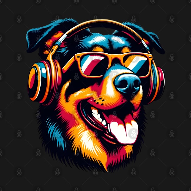 Beauceron Smiling DJ: Musical Dog in Sunglasses by ArtRUs