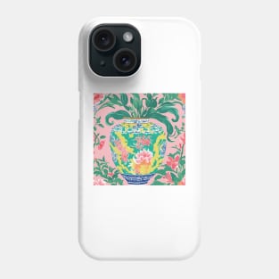 Yellow chinoiserie jar on pink Phone Case