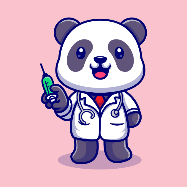 Cute Panda Doctor With Syringe Cartoon by Catalyst Labs