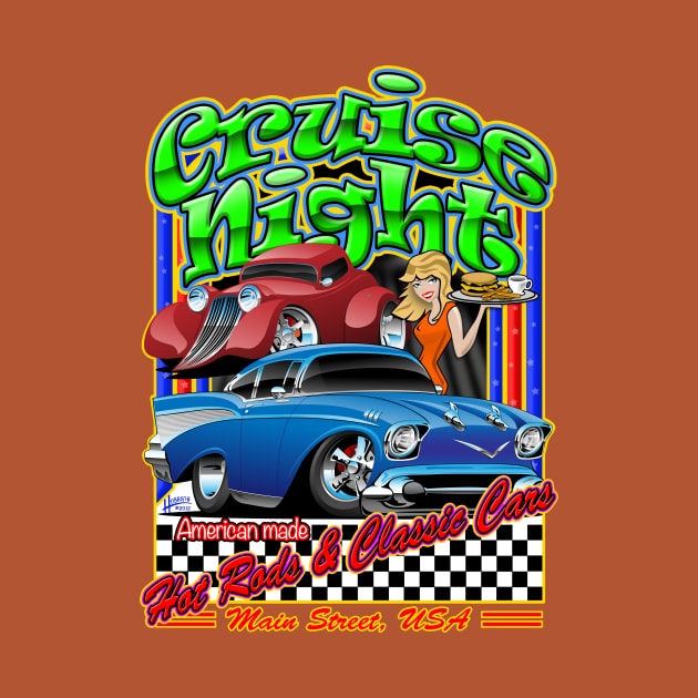 Cruise Night Hot Rods & Classic Cars Illustration by hobrath