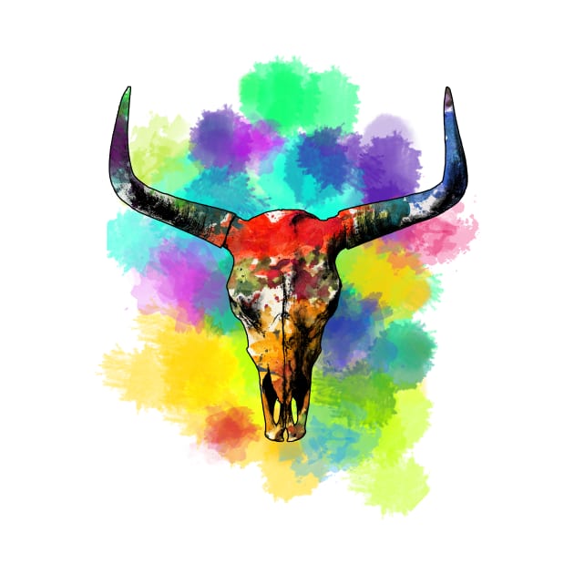 Watercolor Bull Skull by MarceloMoretti90