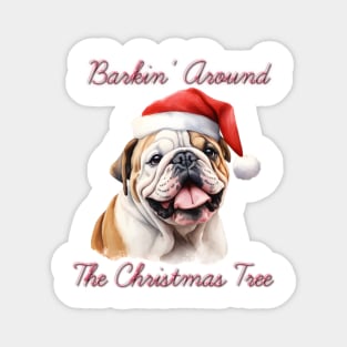 Christmas English Bulldog Dog in Santa Hat Magnet