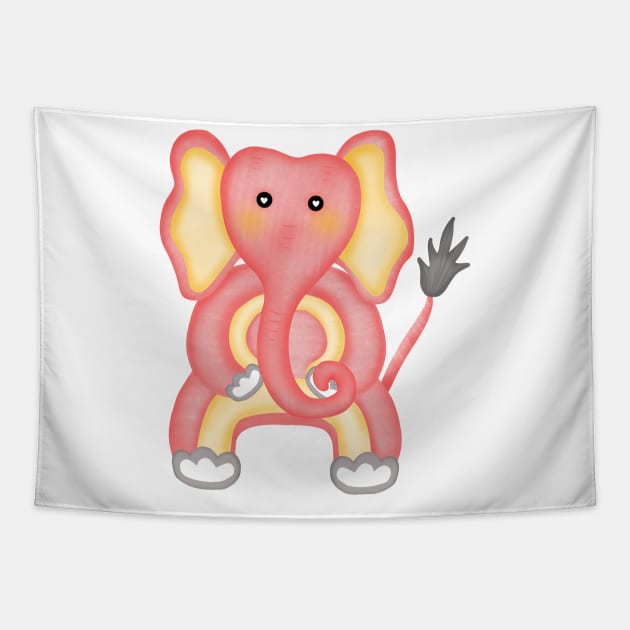 Cute pink elephant exercise. Tapestry by Onanong art design shop.