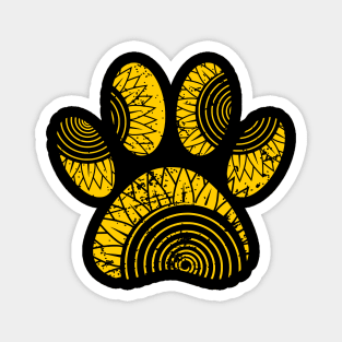 Sunflower Pattern Dog Paw Print With Distressed Effect Magnet