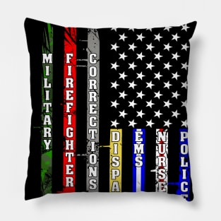 Fight Together USA Flag Thin Line Police, Firefighter Nurses Pillow