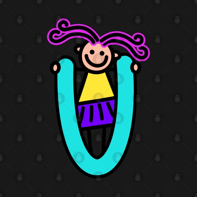 Letter U for girls alphabet Kids Colorful Cartoon Character by funwithletters