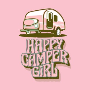 Happy Camper Girl Pink Camper in Retro Style T-Shirt