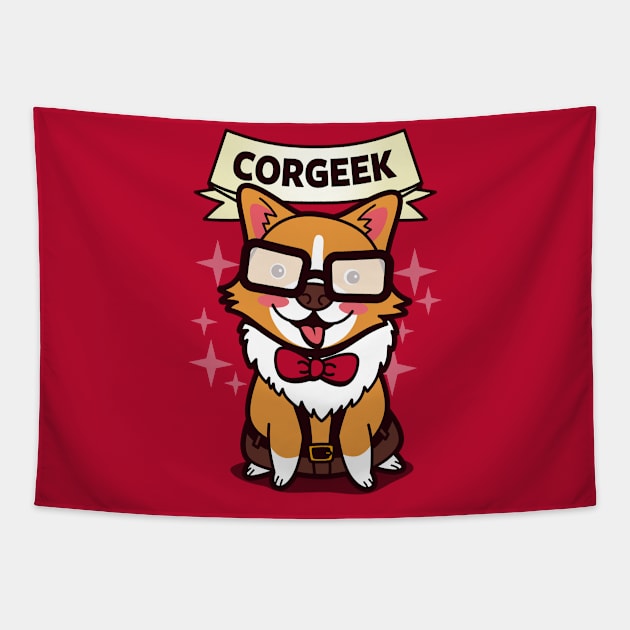 Funny Cute Kawaii Geek Corgi Dog Cartoon For Dog Lovers Tapestry by Originals By Boggs