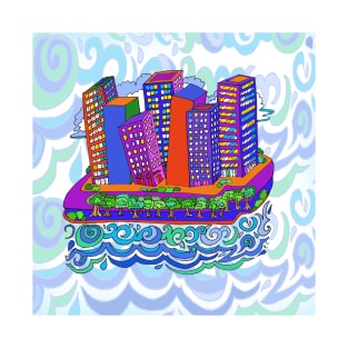 City Skyline on the Wavy Water T-Shirt