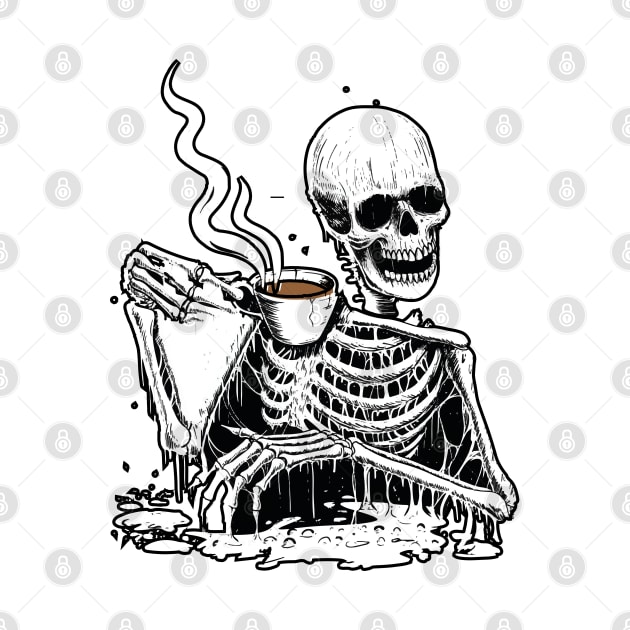 Cute Skeleton Drinking Coffee by reedae