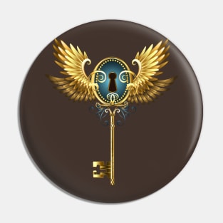 Key with Golden Wings ( Steampunk wings ) Pin