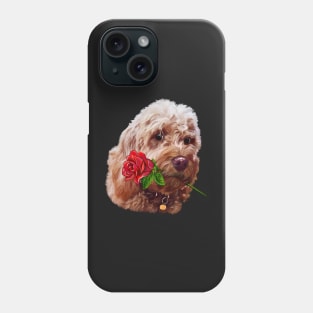 Cavapoo cavoodle with red rose - Cavapoo puppy dog  - cavalier king charles spaniel poodle, dog Valentine’s day Phone Case