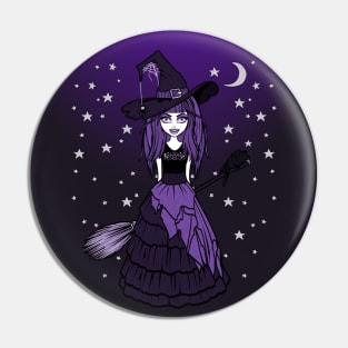 Witch and Crow Purple Starry Night Cheeky Witch® Pin