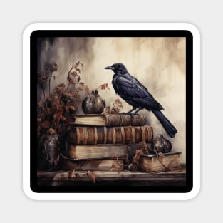 Raven and books Magnet