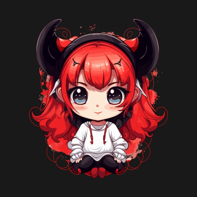 Cute Anime Demon Girl with Fiery Horns by BrushedbyRain