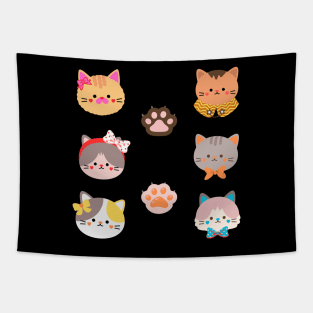 Cute Cat Miaw - Cat Head illustration Tapestry