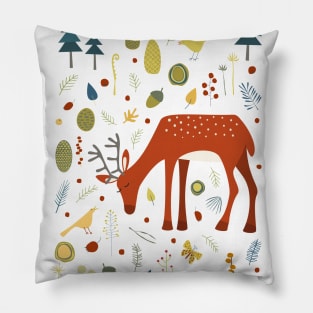 Deer and Forest Things Art Pillow