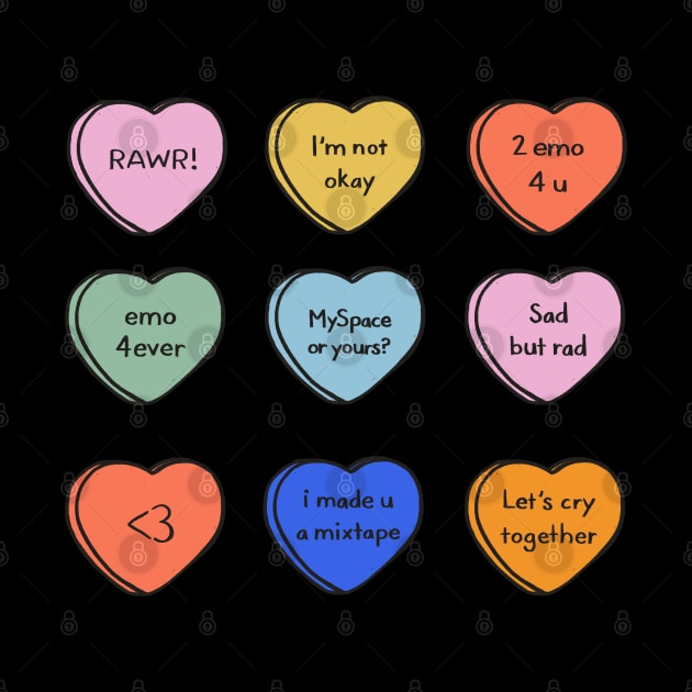 Emo Conversation Hearts by cecececececelia