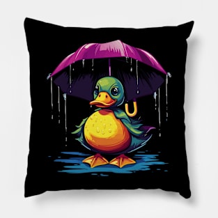 Duck Rainy Day With Umbrella Pillow