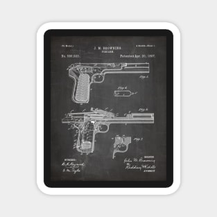 Browning Pistol Patent - Gun Lover Military Fan Art - Black Chalkboard Magnet