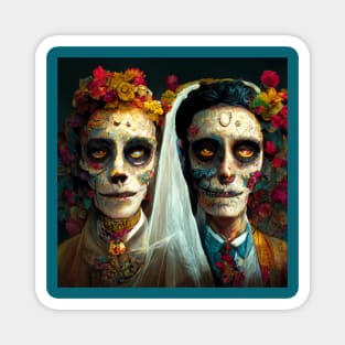 Day of the Dead wedding couple in bright colors. Magnet