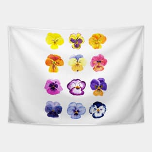 Colorful pansies collection watercolor painting Tapestry