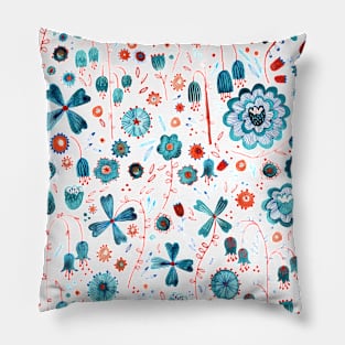 Teal Watercolor Flower Mashup Pillow