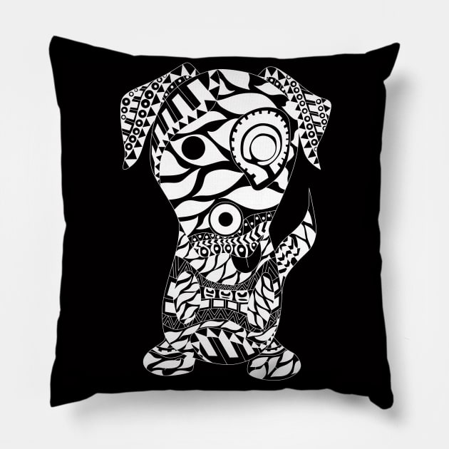 black aztec dog in mandala pattern ecopop Pillow by jorge_lebeau